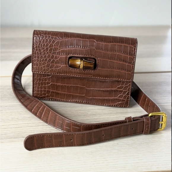 Fawn design Brown Croc-Embossed Belt Bag fall bohemian - Picture 12 of 12